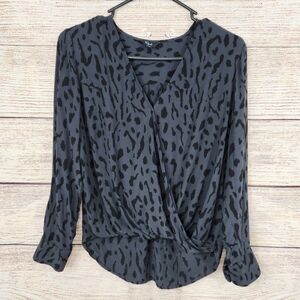 Rails Hillary Ash Cheetah Print Top Blouse Faux Wrap Size XSmall XS